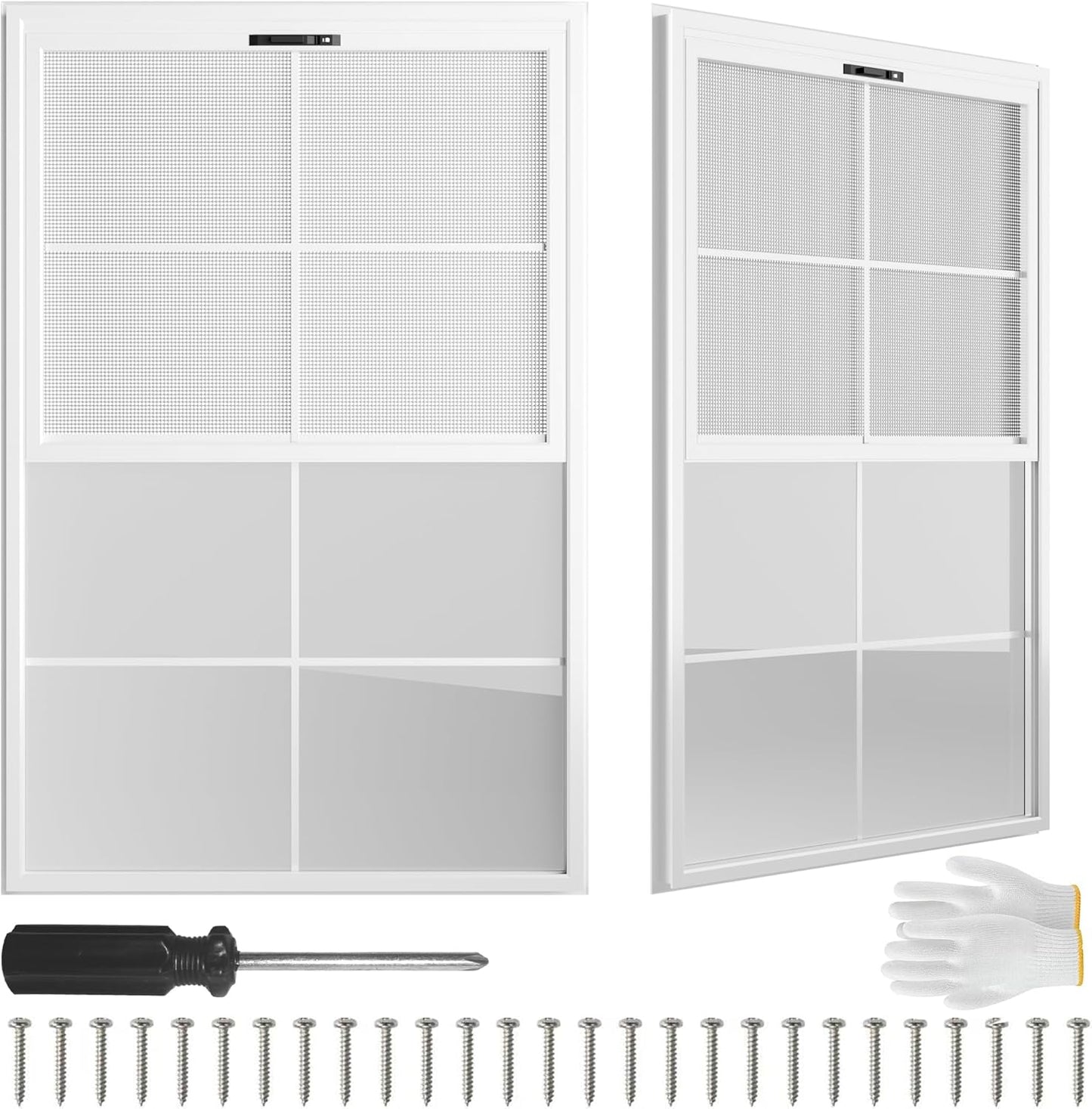 2 Pack 24" x 36"Shed Window, with Tempered Glass and Fiberglass Screen for Shed, Chicken Coop, Playhouse, Household, Garage