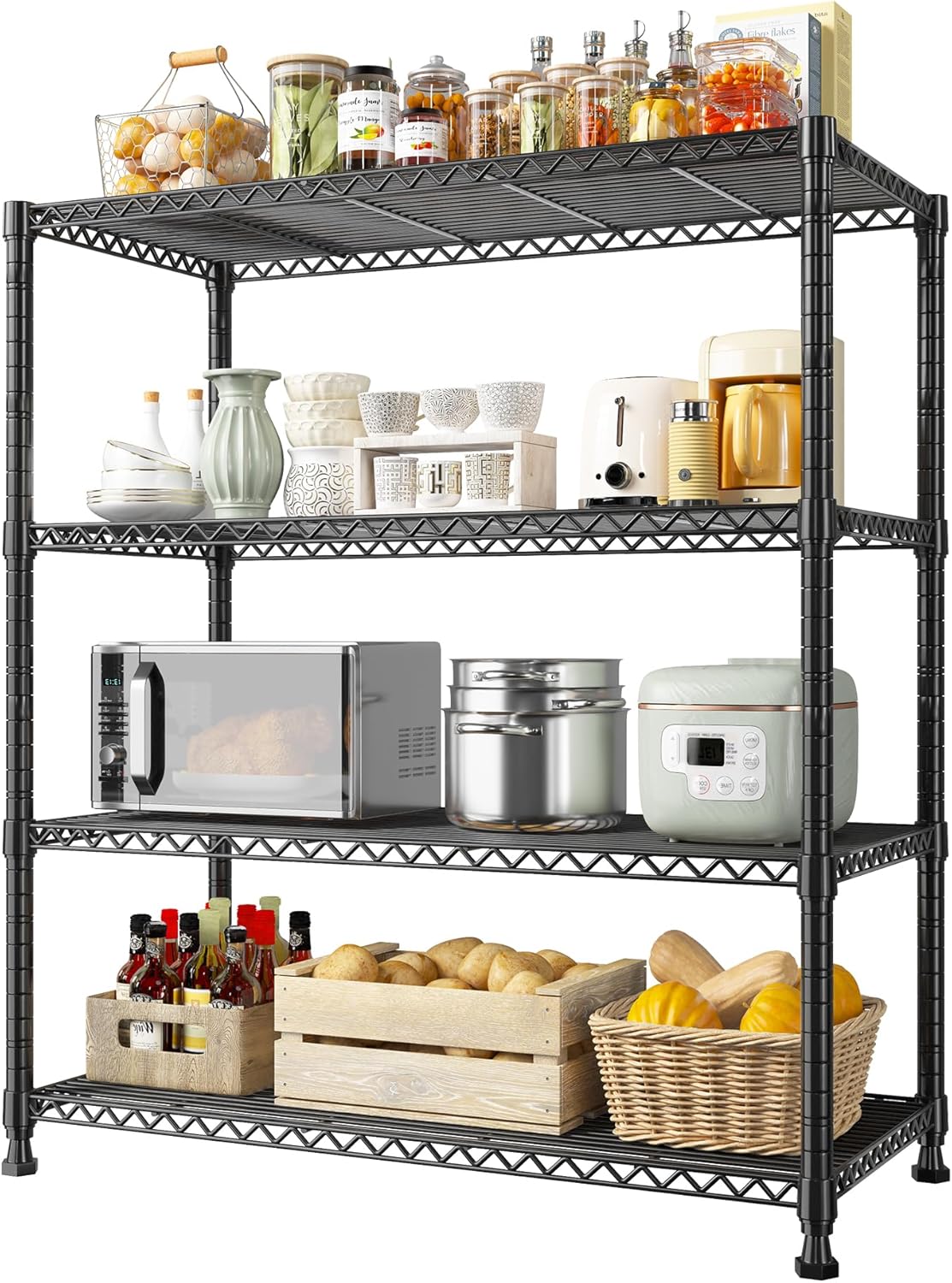 REIBII Wire Shelving Unit Storage Shelves Metal Shelves Heavy Duty Shelving Adjustable Garage Storage Wire Shelf Pantry Shelves for Bedroom Kitchen Rack 35.5''W x 14''D x 59''H