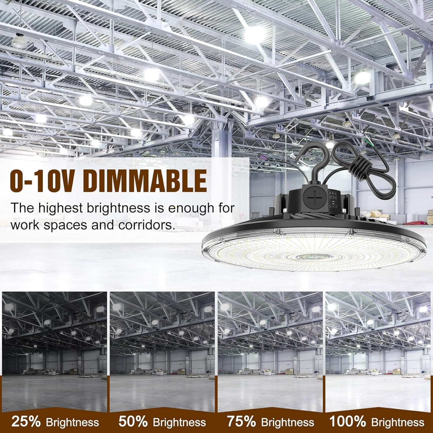 6 Pack 480V LED High Bay Light UL DLC Listed UFO Light 150W 100W 80W Adjustable, Dimmable High Bay LED Shop Lights 5000K Daylight, IP65 Commercial Bay Lighting for Warehouse Factory