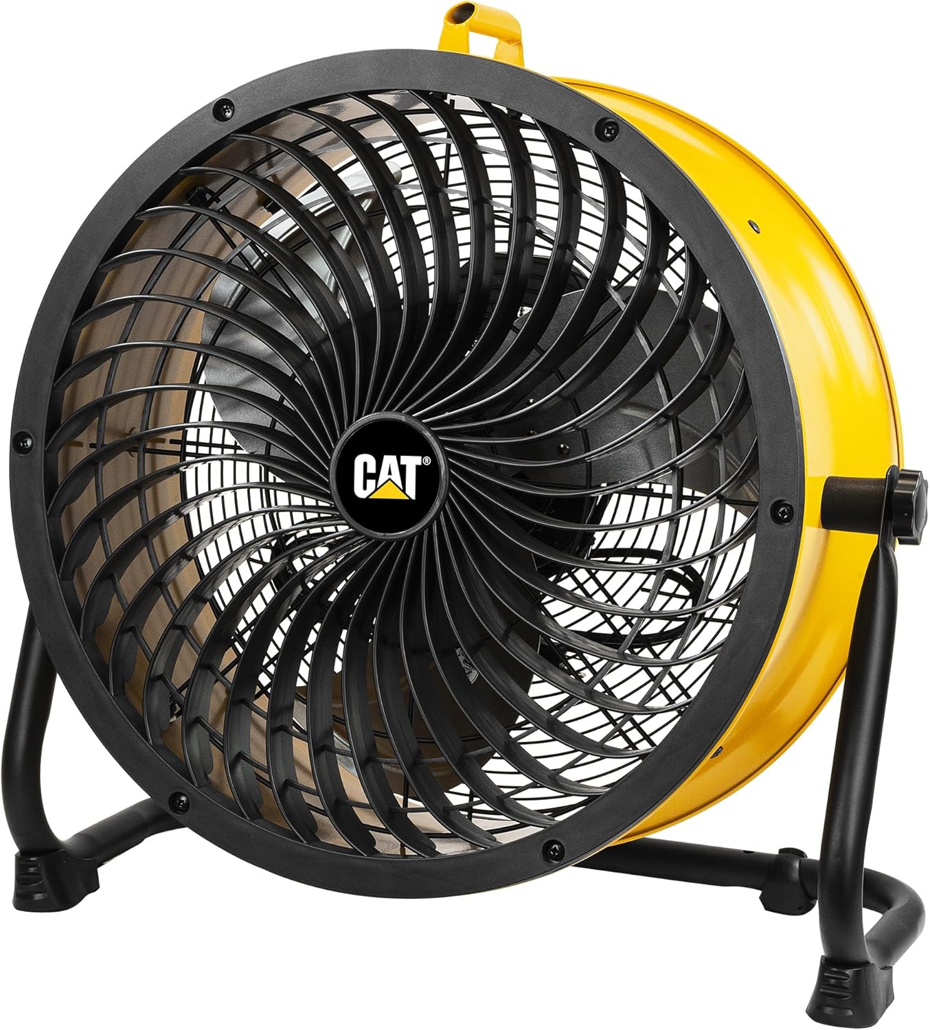 CATERPILLAR 18 inch High Velocity, 3400 CFM, 4 Speed, 360 Degree Metal Heavy Duty Pivioting Drum Air Circulator Fan, Yellow. For Home, Garage, Workshop, & Commerical Use. cETL Certified.