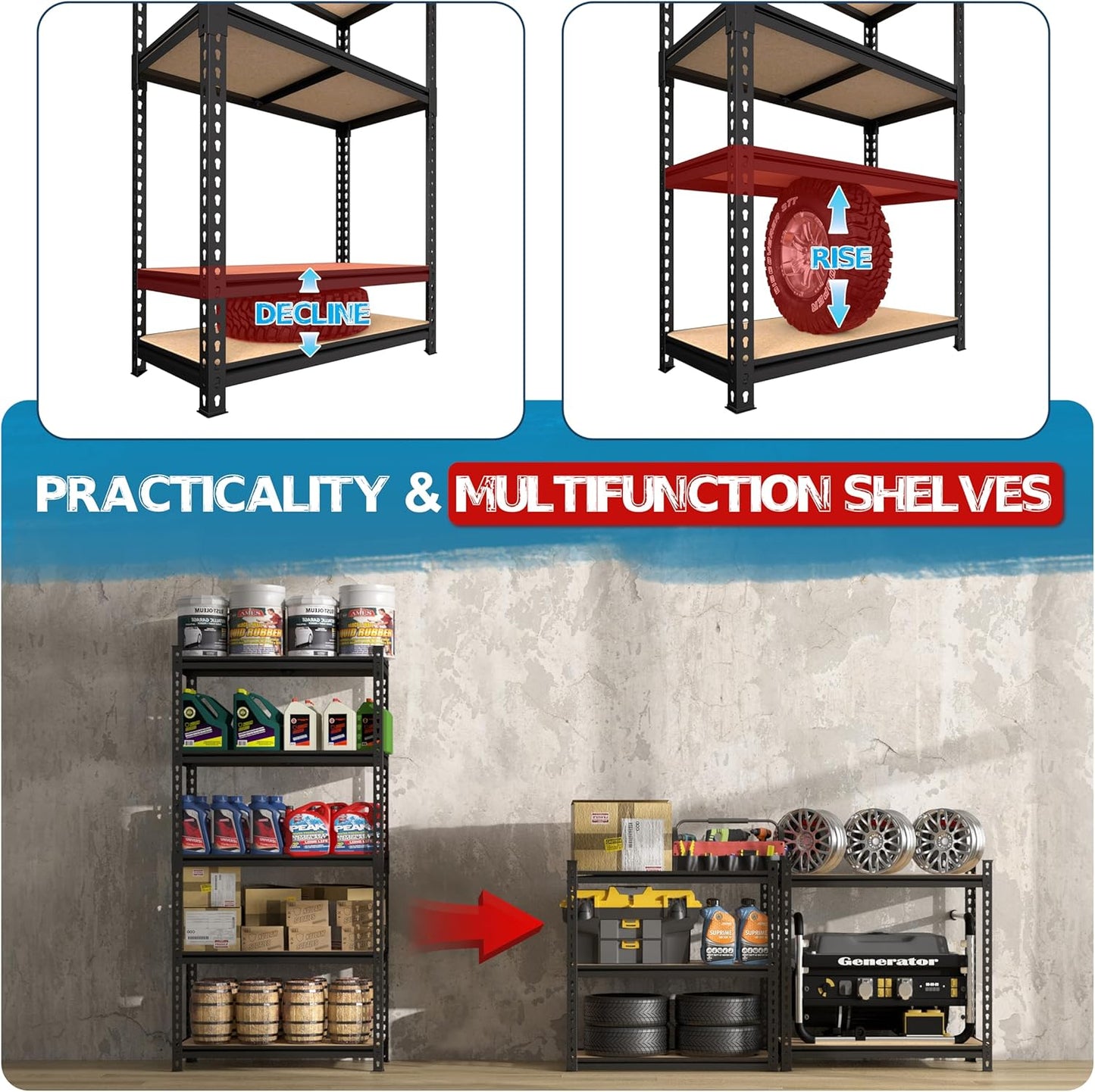 MUPATER 36" W x 18" D x 72" H Metal Storage Shelves, Heavy Duty Utility Shelf Racks, Garage Shelving Unit, 5 Tier Shelves and Adjustable Shelves for Kitchen Warehouse Garage