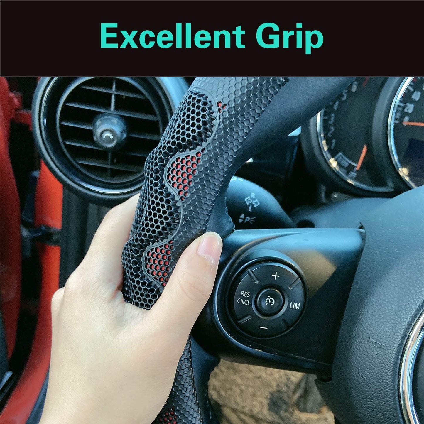 PINCTROT D Shaped 14.5-15 Inch Steering Wheel Cover Great Grip with 3D Honeycomb Anti-Slip Design, Flat Bottom 14.5-15 Inch (Wine Red)