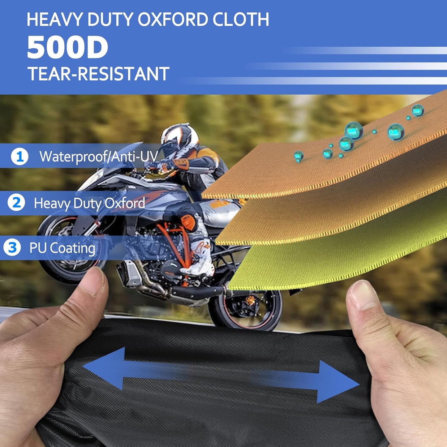 STARTWO Motorcycle Covers Waterproof Outdoor Storage for Harley Davidson Touring Models with Side+Top Box Ultra Limited,Road Glide Limited, Gold Wing,Road Master 110"x45"x59" Black