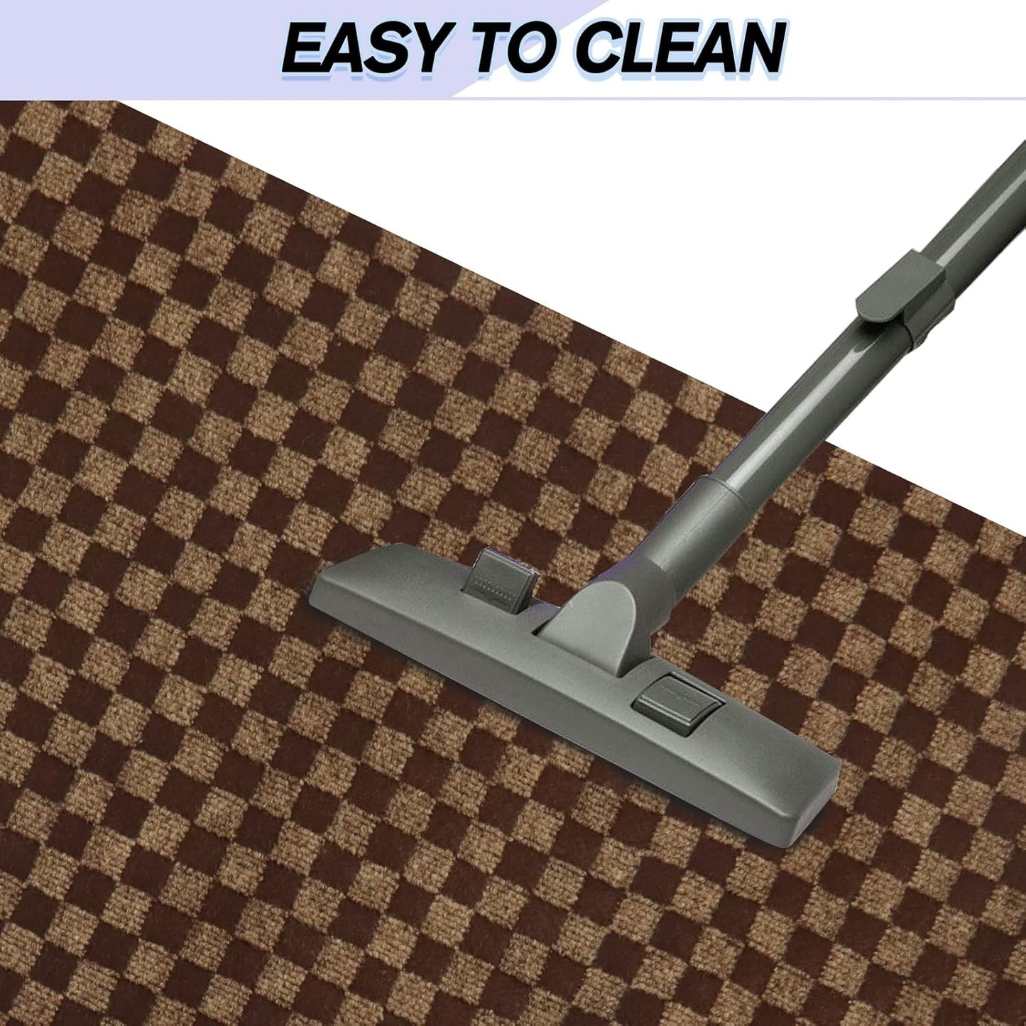 Custom Size Backed Non-Slip Area Rugs Runner, Easy Clean, Waterproof Runner Rugs for Hallway Entryway, Kitchen, Laundry, 4FT x 17FT, Brown Checkered