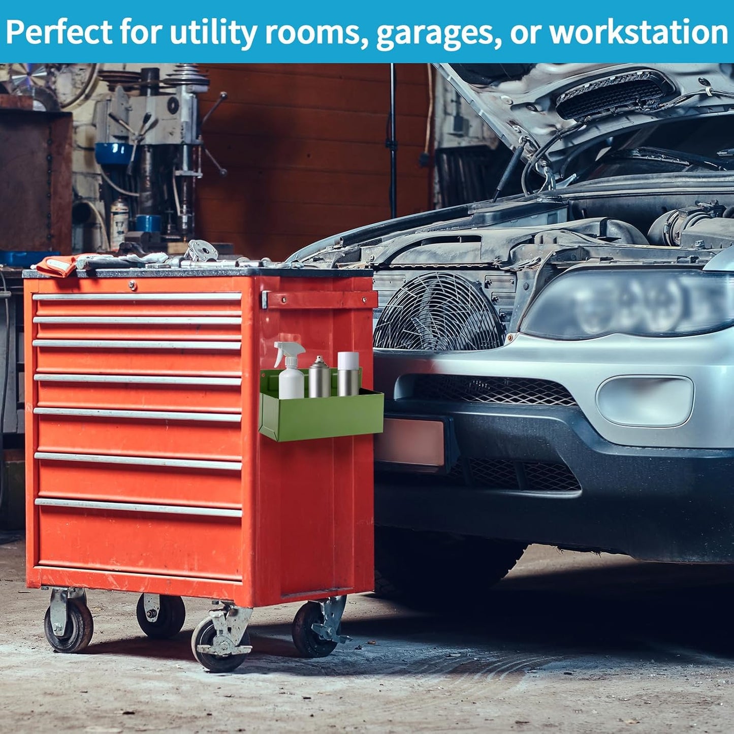 Magnetic Aerosol Spray Can Holder, Magnet Toolbox Bottle Holder, Tool Box Storage Rack for Garage and Home, Craft Workspace, Mechanic Paint Bottle Can Organizer, Green, 3"x8.3"