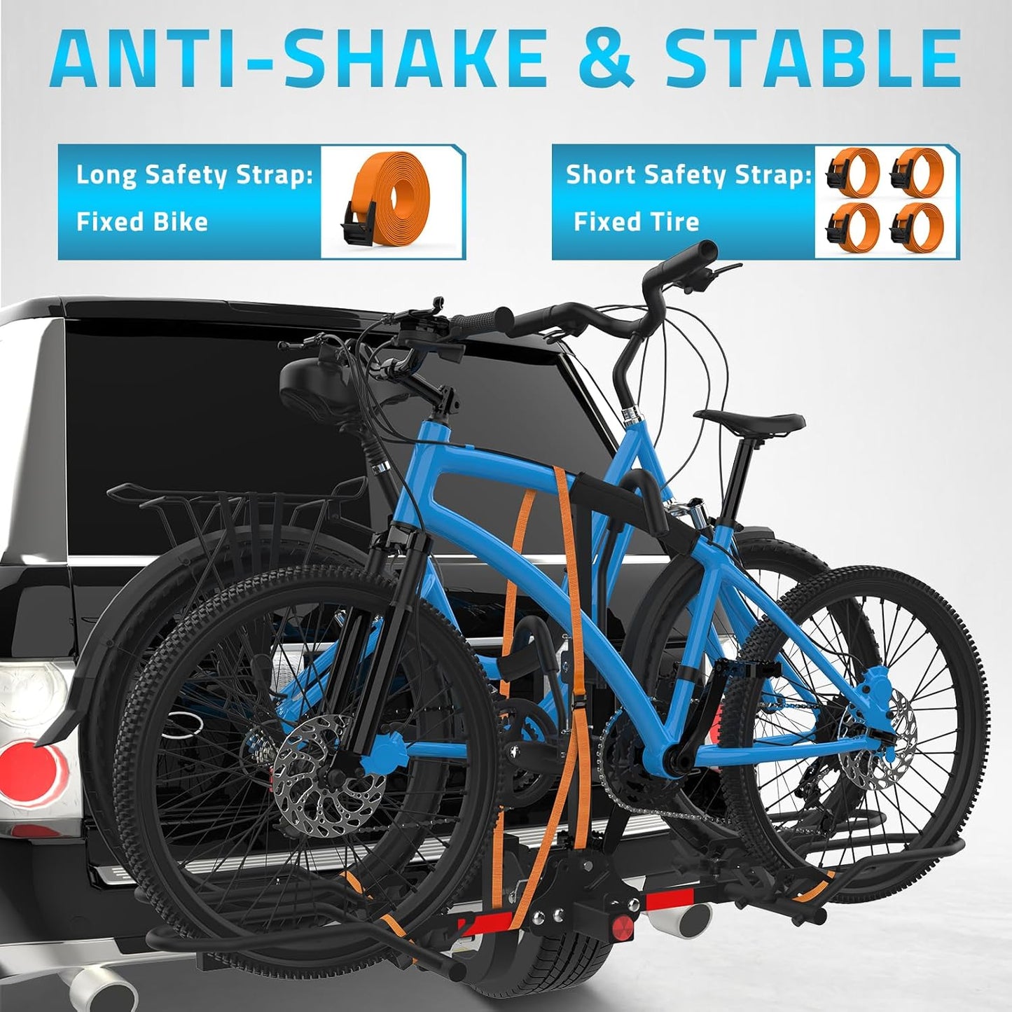PAULINN Ebike Rack for Tow Hitch, Heavy Duty 2 Bike Folding Bicycle Car SUV Racks for E Bike,Fat Tire and Standard, 2" Hitch Receiver, 200 LBS