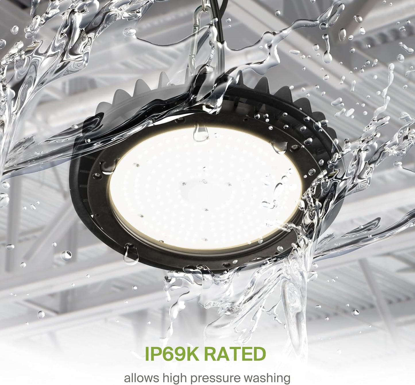 ASD LED High Bay UFO Light Fixture, Commercial Shop Lighting | Dimmable, IP69K Waterproof, DLC Premium, UL Listed | 100W 14600LM 3500K 100-277V | Warehouse, Garage, Workshop, Barn Lamp | Black, 6 Pack