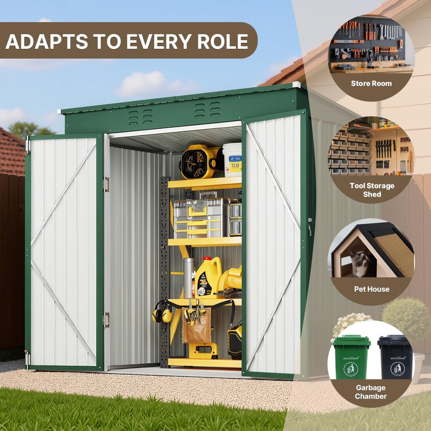 Bealife 6' x 4' Outdoor Storage Shed Clearance, Metal Outdoor Storage Cabinet with Double Lockable Doors, Waterproof Tool Shed, Backyard Shed for Garden, Patio, Lawn (Green)