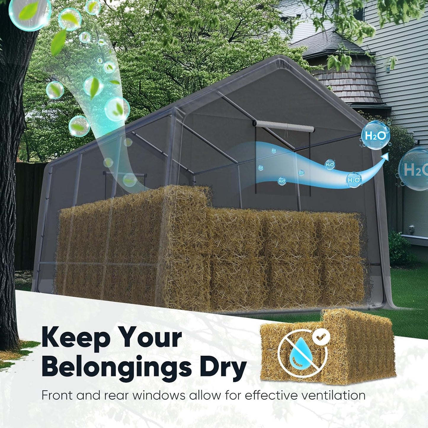 Quictent Heavy Duty 8x14FT Carport Shelter with Roll-Up Mesh Windows & Reinforced Frame, Portable Garage Canopy for Motorcycle Storage, Outdoor Equipment, Patio Furniture Cover - Dark Gray