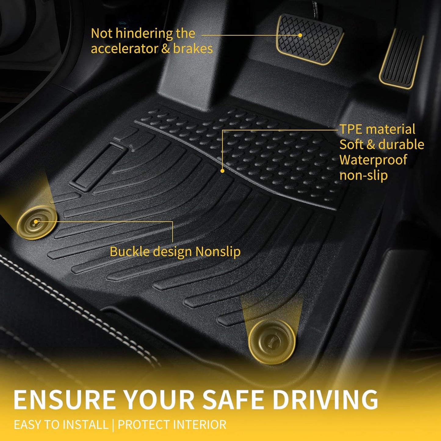 GINOWY-Floor Mats & Cargo Liner for Buick Enclave 2018-2024,TPE All Weather Protection 2024 Enclave Car Floor Mats, Non-Slip Trunk Mat Waterproof Enclave Accessories Mats,Black