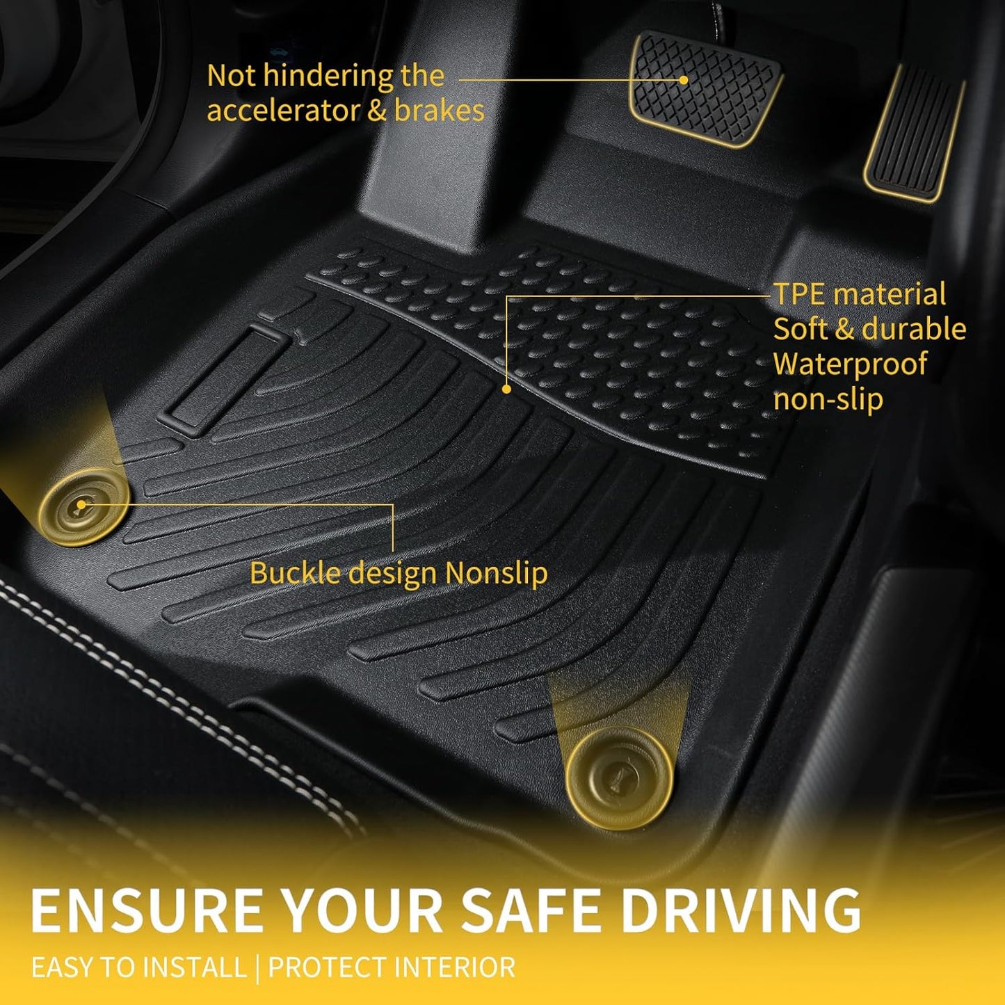 GINOWY-Floor Mats for Chevy Colorado 2015-2022 Crew Cab/GMC Canyon, TPE All Weather Protection Floor Liners for Colorado, Non-Slip Durable Waterproof Custom Fit Accessories, Black