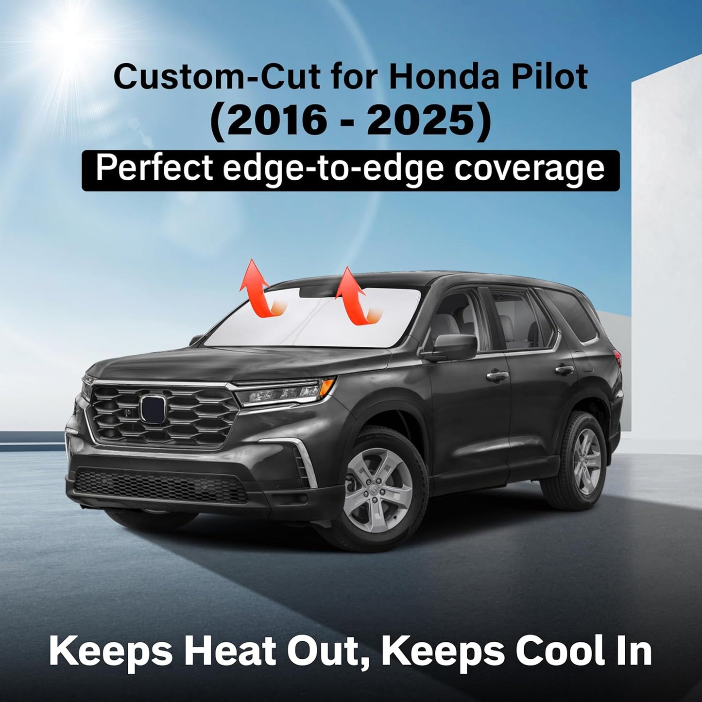 Econour Windshield Sun Shade for Honda Pilot SUV 2016-2025 Accessories Window Sunshade Sun Visor Protector Foldable Blocks UV Rays Keep Your Car Cooler