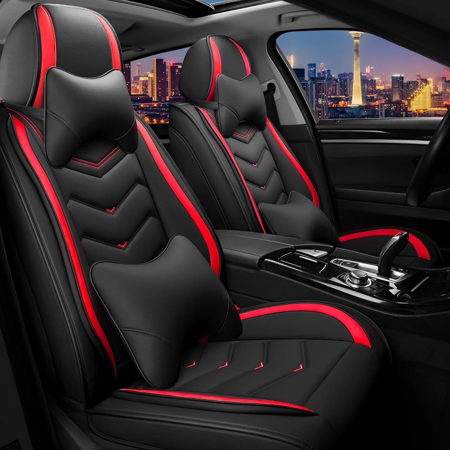 Car Seat Covers for Chrysler Pacifica 2004-2025, Stylish Sport Seat Cover, Premium Nappa Leather Car Seat Cover. Automobile Seat Covers Sets.(Luxury 2 Seats/Black Red)