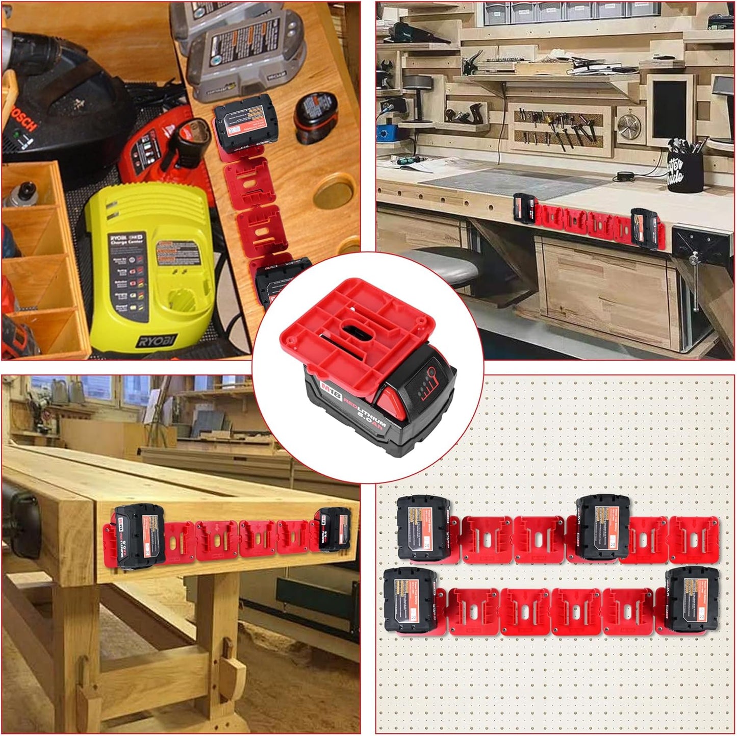 12 Pack Battery Holder for Milwaukee M18 18V Battery Mounts Dock Holder Fit for M18 48-11-1815 48-11-1828 48-11-1850 48-11-1860 (w/24 Screws, No Battery)