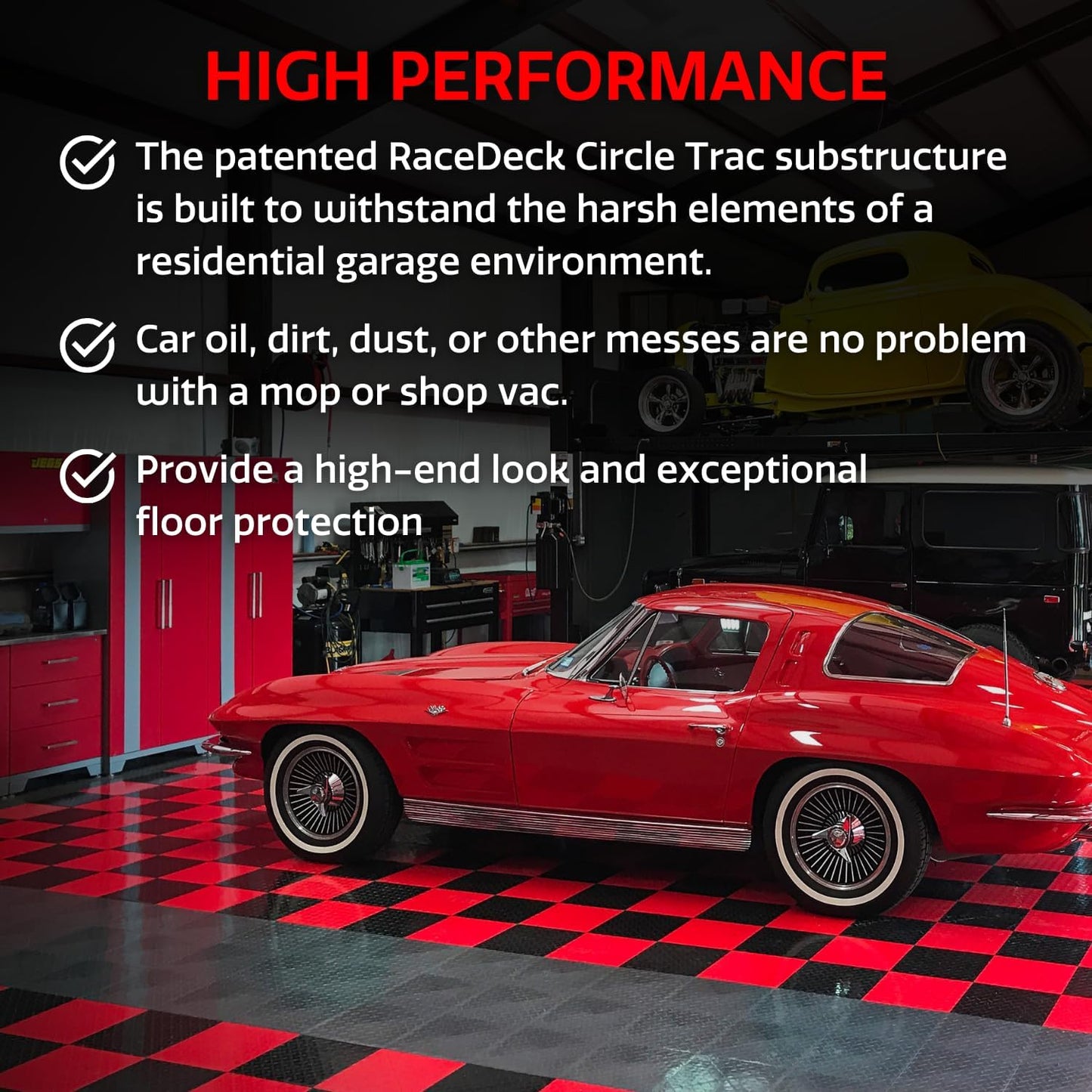 Big Floors RaceDeck CircleTrac, Interlocking Non-Slip Garage Flooring Tile, Durable, Modular, Heavy-Duty Copolymer, Easy Install (Graphite, 48 Pack of 12 x 12" Tiles)