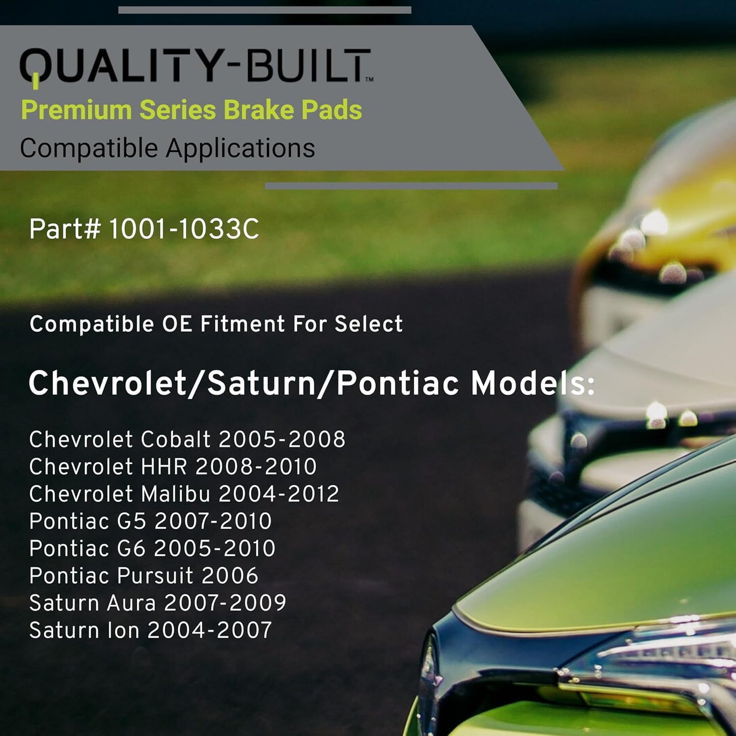 Premium Ceramic Rear Brake Pads (1001-1033C) Compatible with 2004-2012 Chevrolet/Pontiac/Saturn (Aura/Cobalt/G5/G6/HHR/Ion/Malibu/Pursuit)