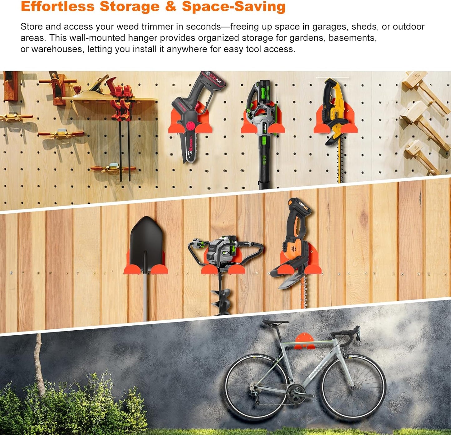Weedeater Hanger,Trimmer Rack – 2 Pack Heavy Duty Wall Mount for Weed Eater, Grass Trimmer, Hedge Trimmer – Garage Storage Organizer, Space-Saving Tool Holder