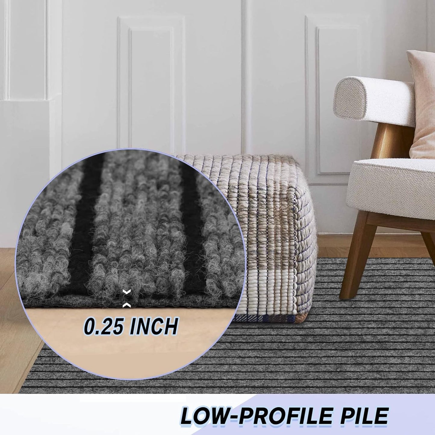 Custom Size Backed Non-Slip Area Rugs Runner, Easy Clean, Waterproof Runner Rugs for Hallway Entryway, Kitchen, Laundry, 4FT x 69FT, Gray Stripe
