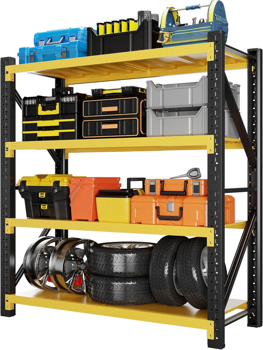 5000LBS Garage Shelving 59" W Garage Shelving Heavy Duty 4-Tier Metal Storage Shelves Adjustable Shelf Unit Storage Rack for Basement Supermarket Warehouse 59" W x 20" D x 78" H Yellow