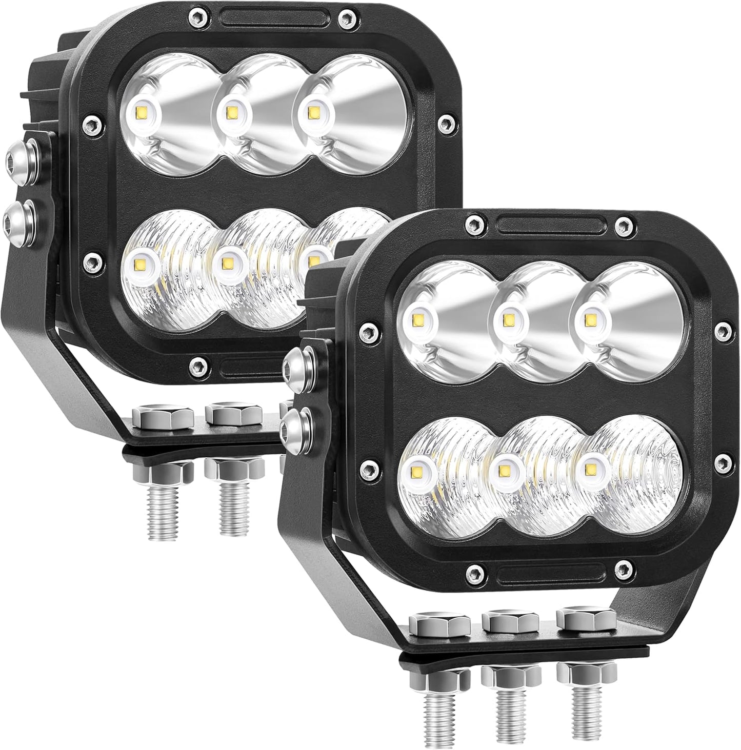 Off Road LED Pod Lights 5 Inch 120W 10000lm Offroad LED Work Light Pods for Truck Car Boat ATV Tractor 12V 24V Auxiliary Fog Lights, 【IP68 Waterproof With DT Wiring Harness】