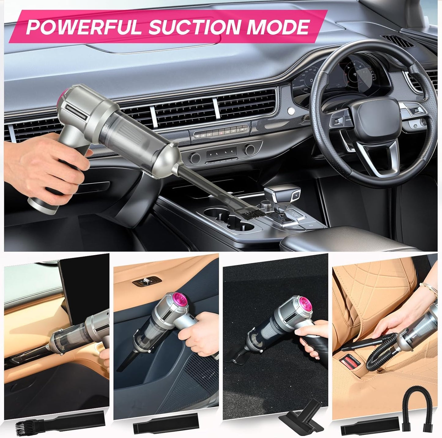PeroBuno Car Vacuum Portable Cordless, 18000PA Suction, 3-in-1 Foldable Handheld Vacuum & Air Duster with Brushless Motor, 40mins Runtime, One-Click Dust Removal for Car Home Cleaning