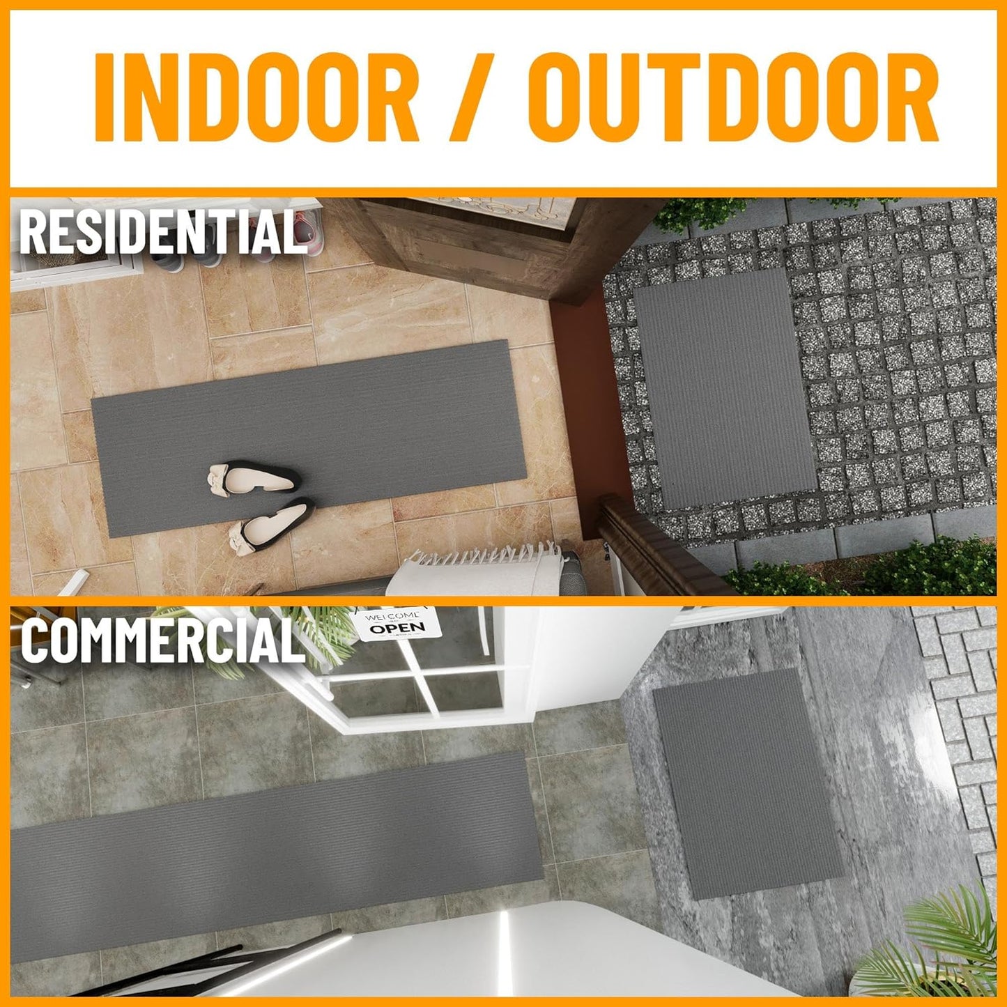 Ottomanson 3'11" x 10' Hallway Runner with Scraper Pile - Extra Durable Non-Slip Rug Mat for Indoor & Outdoor Use - Ideal for Kitchen, Entryway & Garage - High-Traffic Carpet, Gray