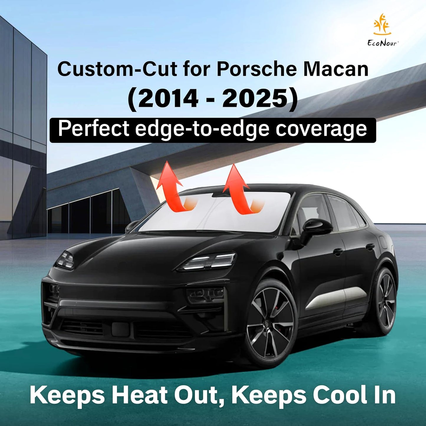 EcoNour Windshield Sun Shade Compatible for Porsche Macan (2014–2025) | Front Window Shade for Compact Luxury SUV | 4-Layer, 240T Sunshade Accessories | UV & Heat Blocker for Macan Windshield