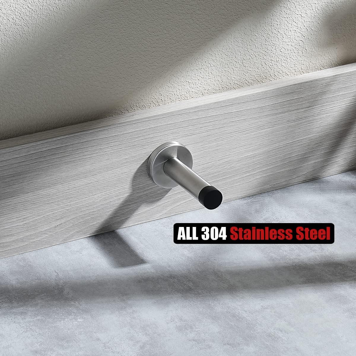 JQK Door Stopper, 304 Stainless Steel Thicken 1mm Sound Dampening Door Stop Bumper Wall Protetor 4 Pack, Brushed, DSB5-BN-P4