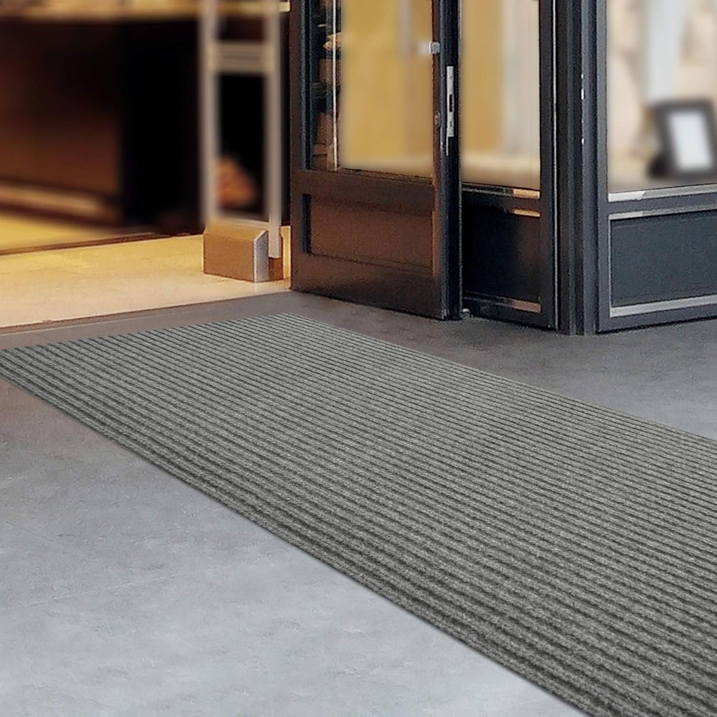 iCustomRug Spartan Weather Warrior Indoor/Outdoor Utility Ribbed Carpet Runner with Non-Slip Thermoplastic Rubber Backing, 3ft X 64ft in Grey