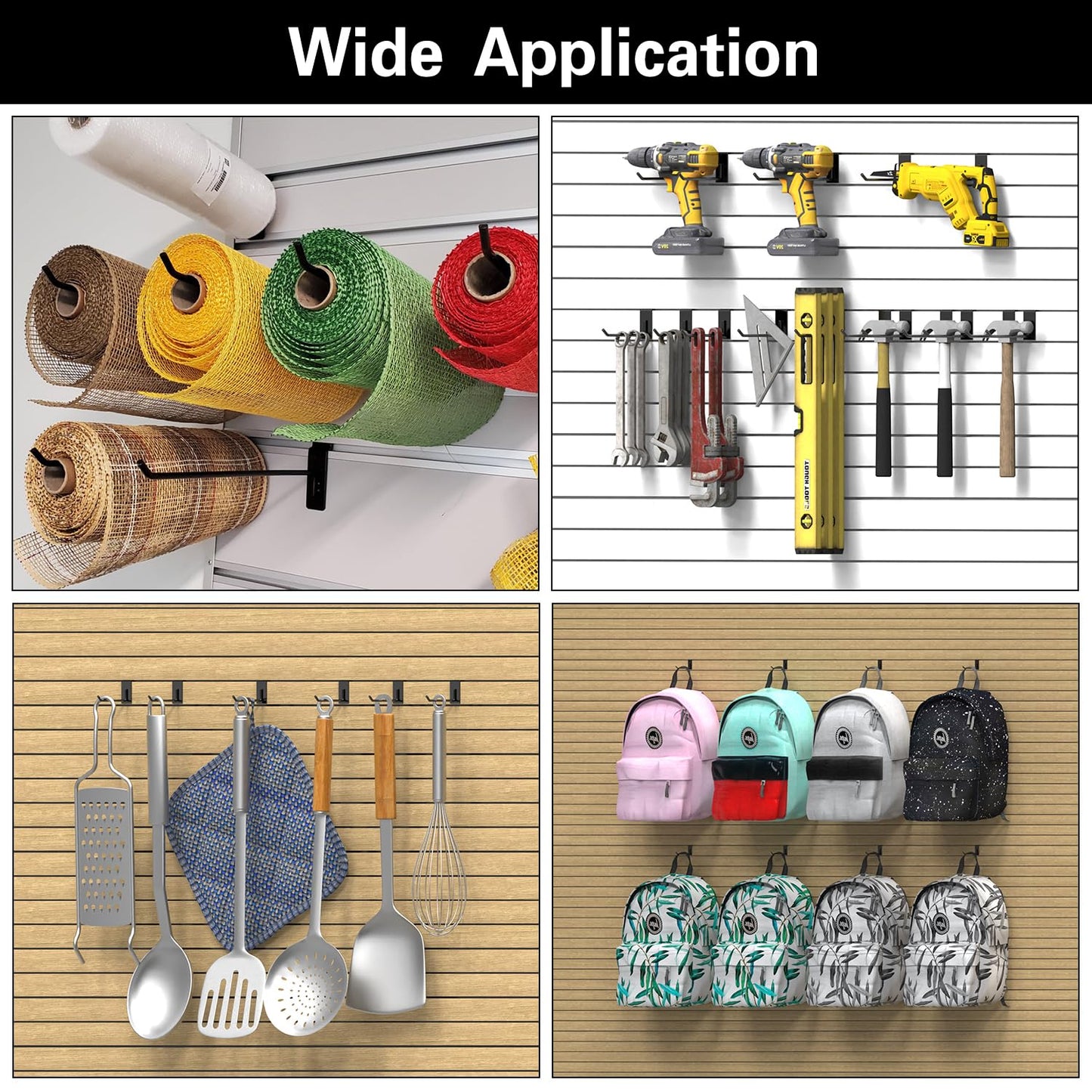 3-H Black Steel Slatwall Hooks, 10 Pack, 4.7 Inch, Heavy Duty, Wave Shape, Proslat Accessories, Retail Display
