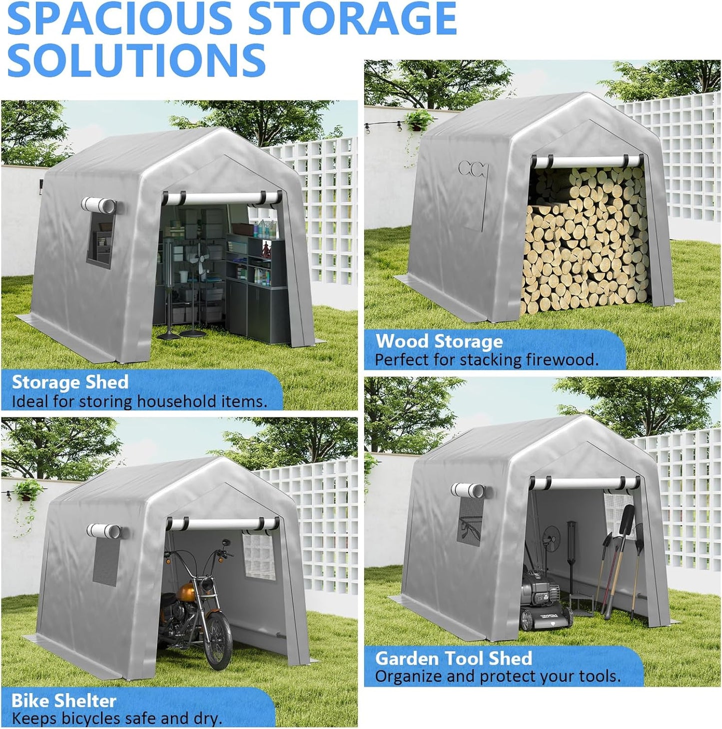 6x8 ft Carport Heavy Duty Tent with Roll-up Windows, Portable Garage with Removable Sidewalls & Doors, Car Canopy All-Season Tarp for Car Boat Truck Motorcycle
