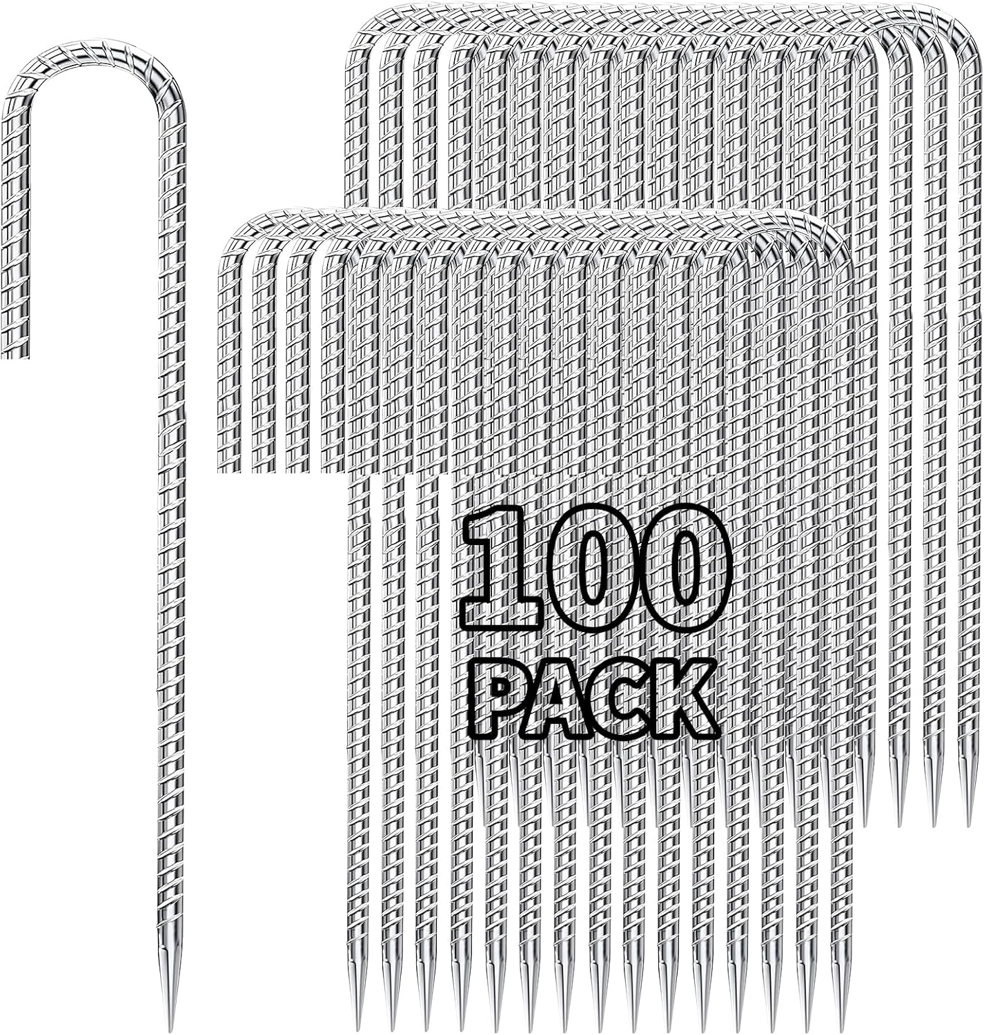 12 inch Stakes Heavy Duty 100-Pack J Hook Metal Fence Stake for Dogs Digging Tent and Outdoor Decorations Inflatables Rebar Metal Spikes for Ground