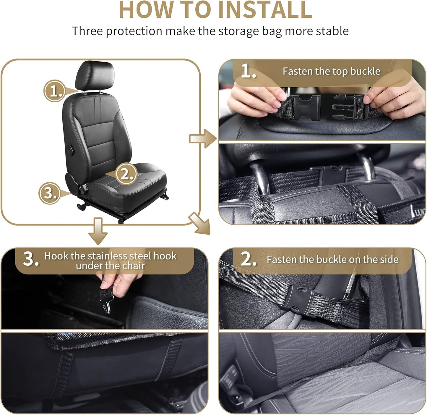 LUCMO Car Backseat Organizer with Touch Screen Tablet Holder,9 Storage Pockets Storage Organizer,Protectors Kick Mats Travel Accessories (Black, 2 Pack with Food Tray)