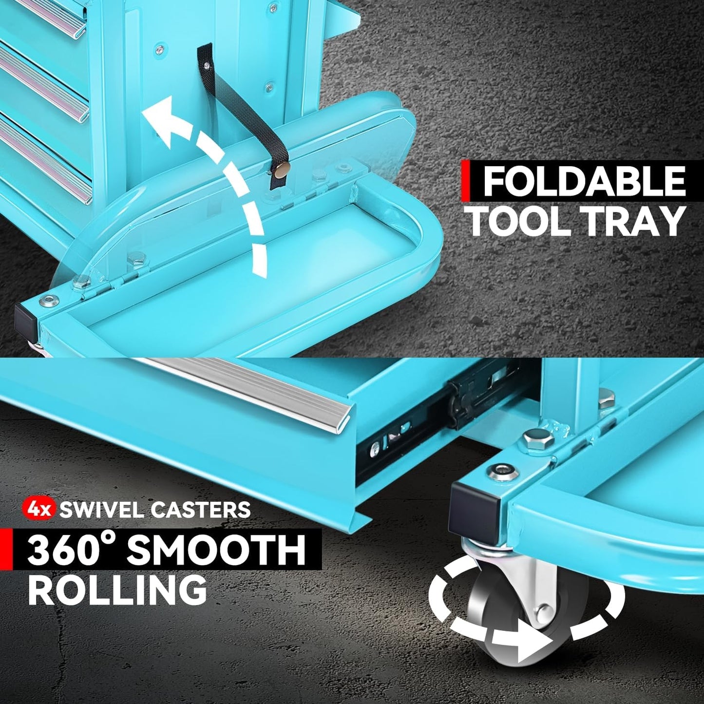 Auto Dynasty 3-Drawer Mechanic Rolling Seat, 350 LBS Capacity Roller Garage Shop Seat with Storage Tool Tray for Workshop, Repair Shop, Warehouse, Sky Blue