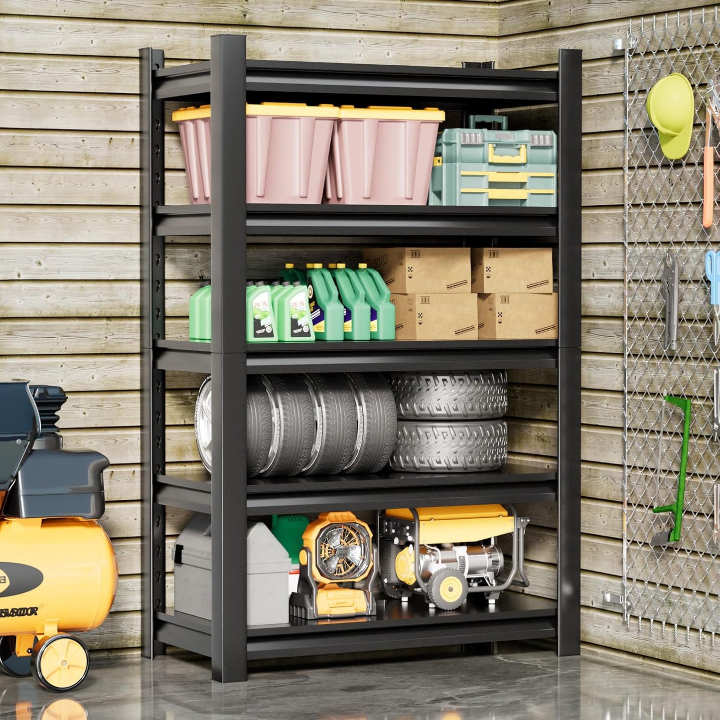 5-Tier Heavy Duty Metal Garage Shelving Unit, 24" D x 48" W x 87" H, Industrial Style, Adjustable Shelves, 3000 lbs Capacity
