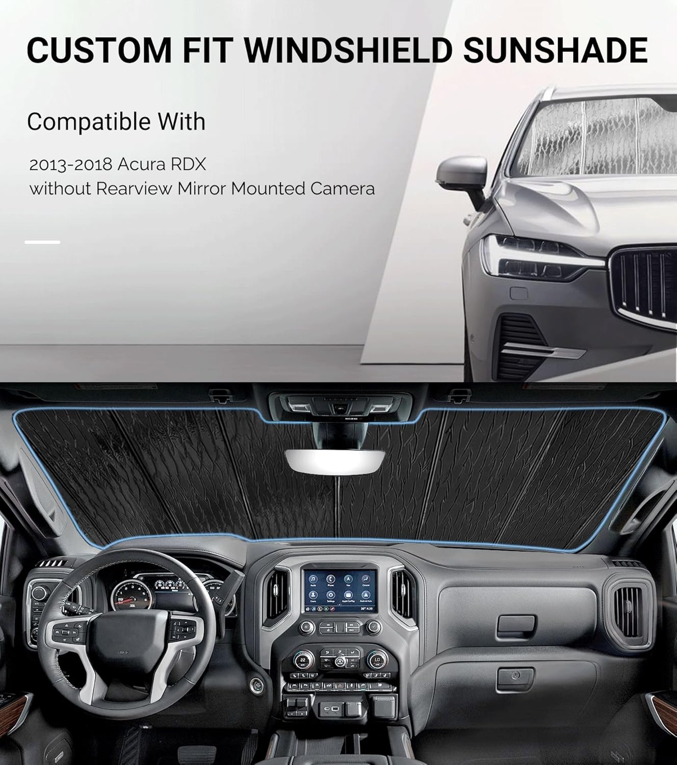 Windshield Sun Shade for Acura RDX 2013-2018,Front Window Sunshade Shield,2-in-1 Reflective Sun Shade,Silver for Summer, Black for Winter