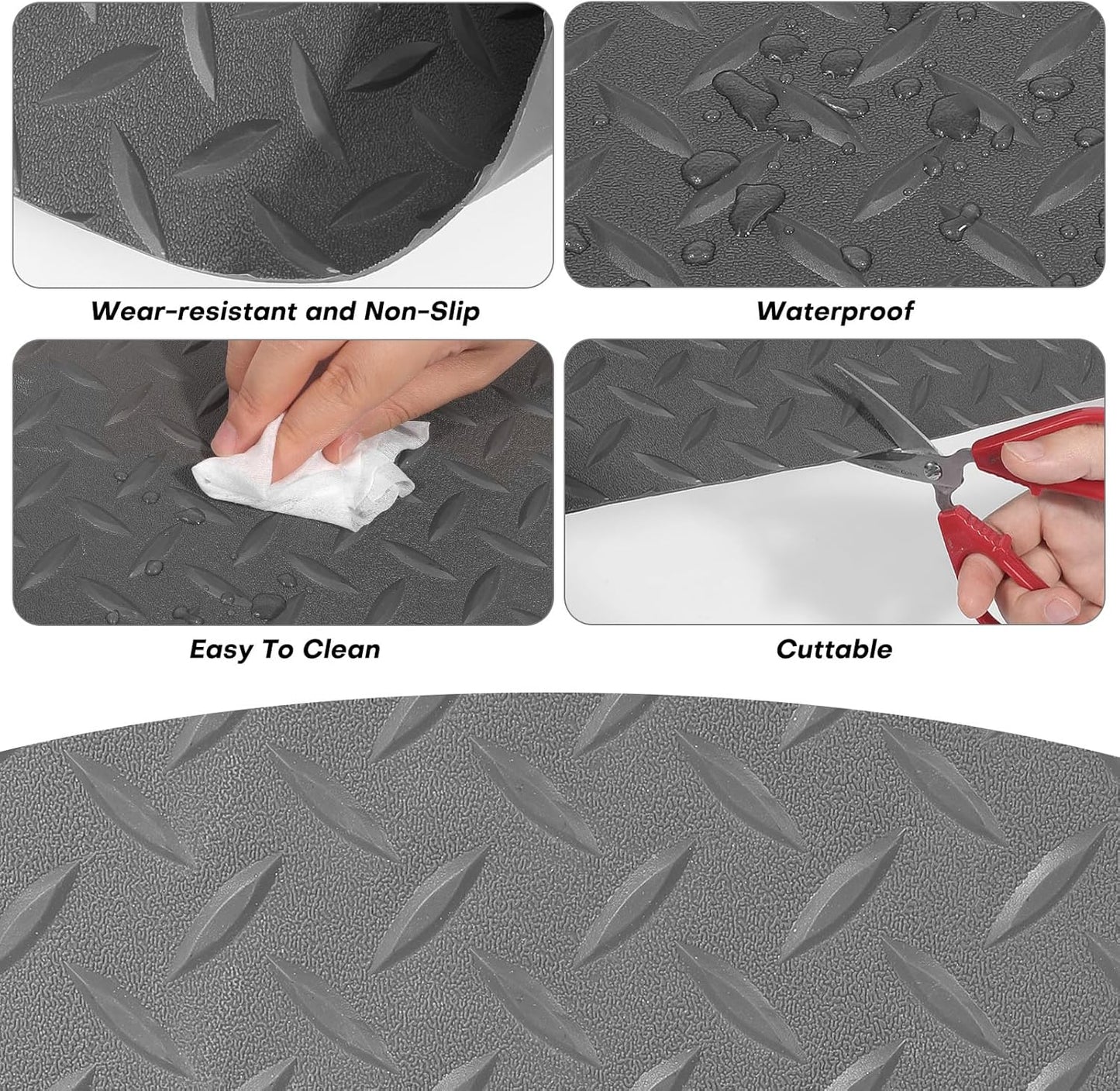 Boshen 7.5Ft x 17Ft Rubber Flooring Mats 1.6mm Diamond Plate Flooring Roll 127.5sqft Rubber Trailer Garage Floor Mats Non-Slip Floor Protector Mat for Garage Warehouse Gym Basement-Gray