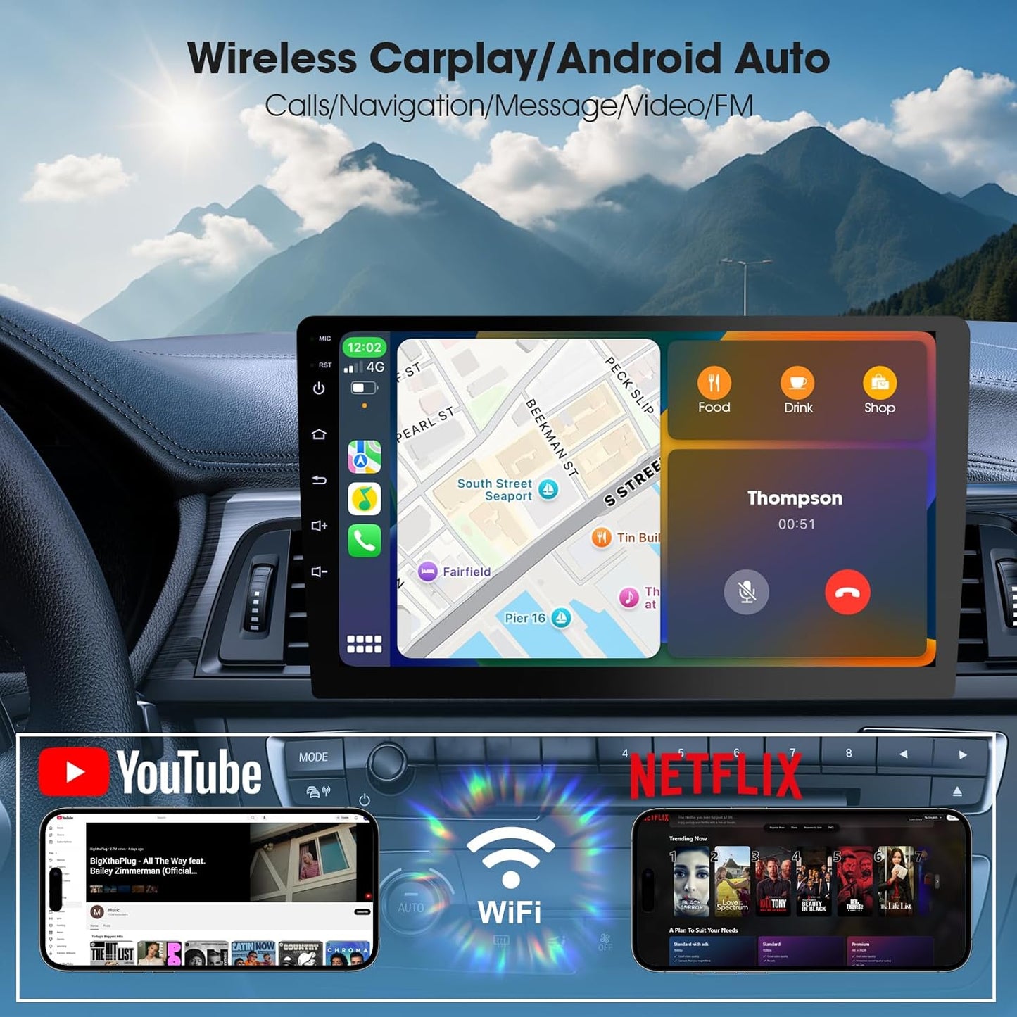 Wireless Double Din Car Stereo with Apple CarPlay/Android Auto,Carplay Screen for Car,Voice Control with Backup Camera,Bluetooth,Navigation, Mirror Link (9 Inch)