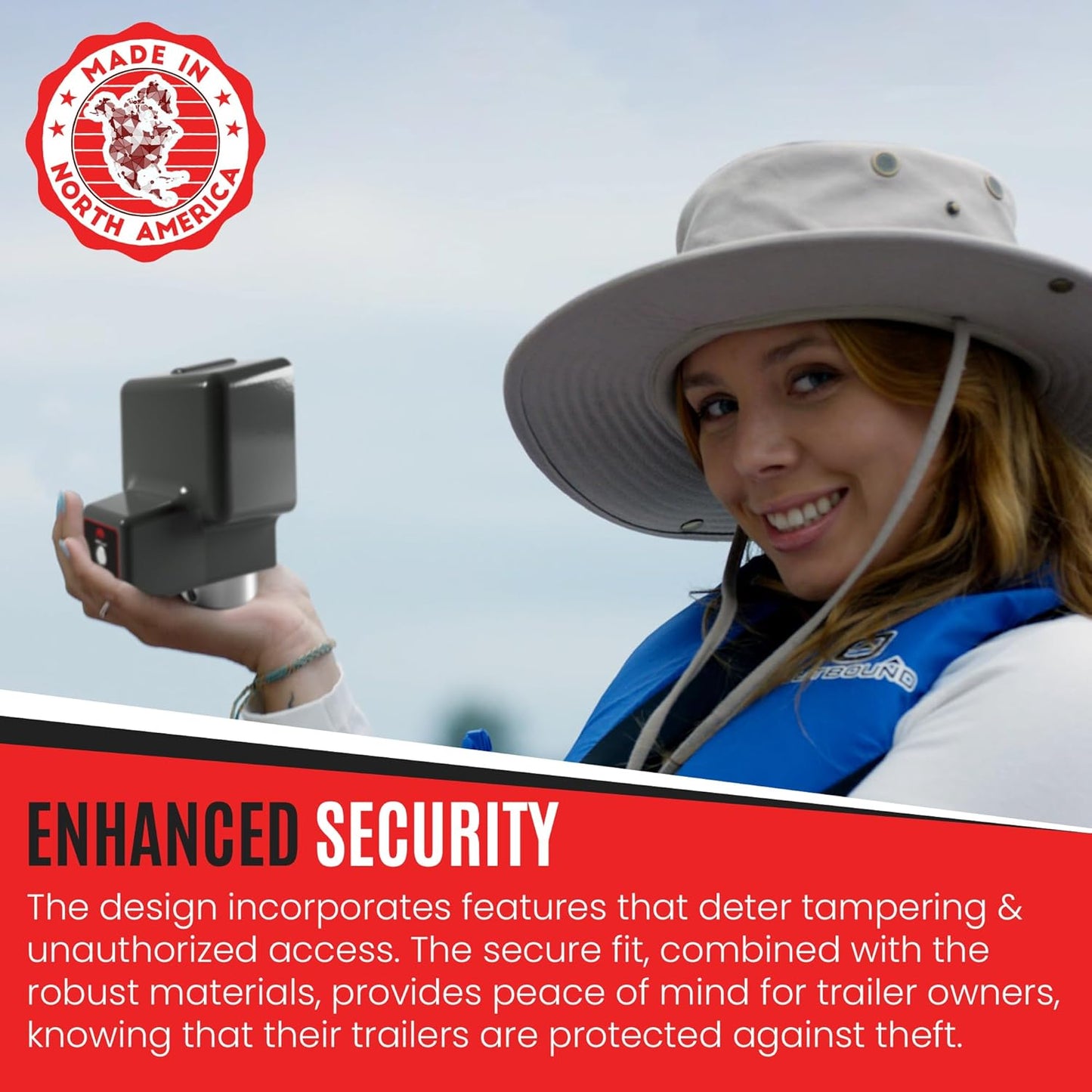 AMPLock - U-BRU2 2" Heavy Duty Ball Coupler Lock - Square Edge Design - Patented Boat Travel Trailer Hitch Locks, 2-Parts Anti Theft Trailer Hitch Lock - RV Accessories, Push & Locking System