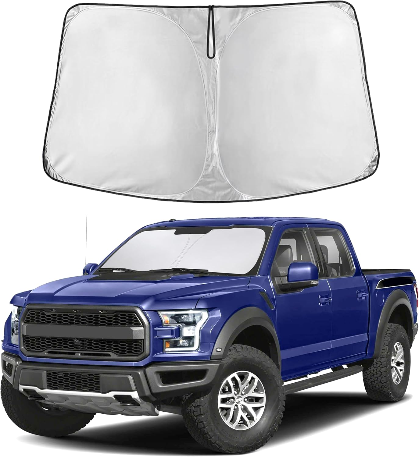 Econour Windshield Sun Shade for 2022-2025 Ford F150 Accessories (Lariat, Raptor, King Ranch) Pickup Truck Custom Fit Window Shade Foldable Sun Visor Protector Blocks UV Rays Keep Your Car Cooler