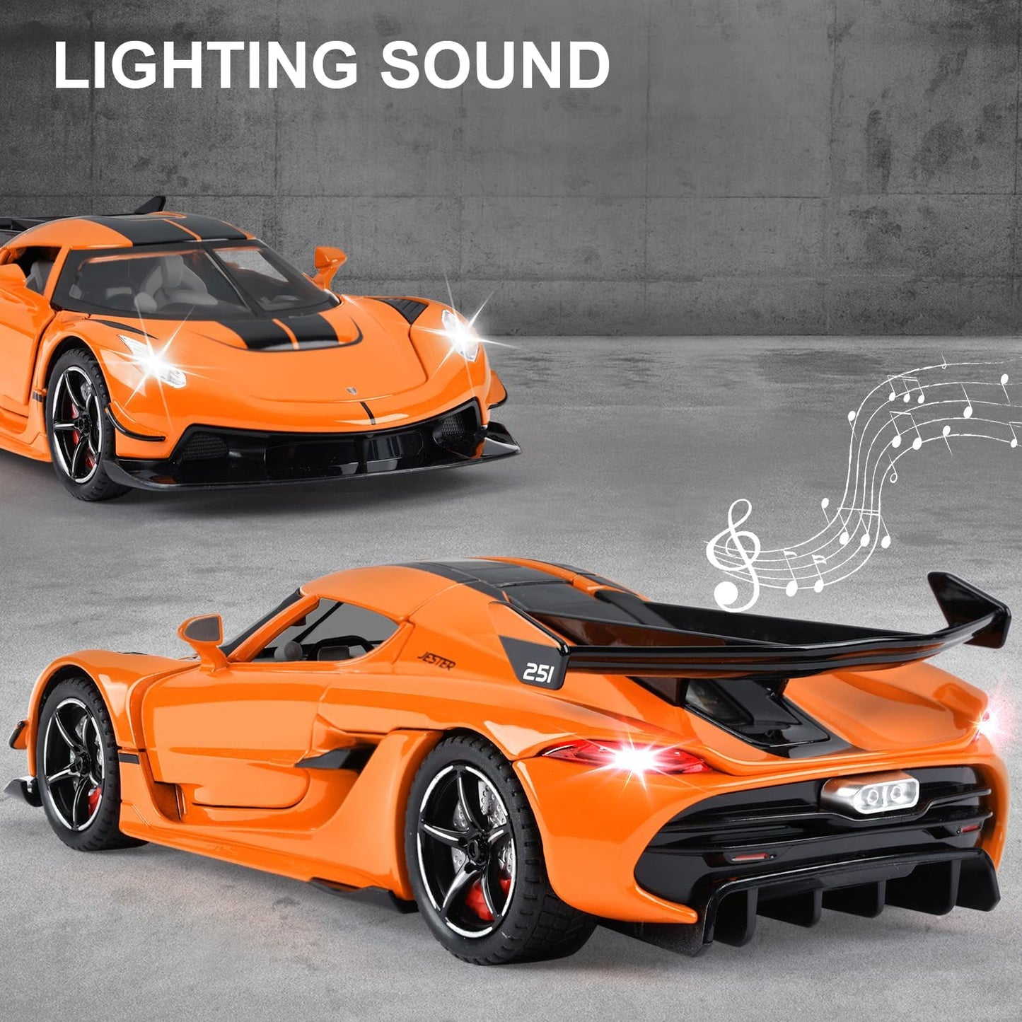 Toy Cars Model Jesko 1/22 Diecast Metal Sports Toy Cars for Boys, Alloy Collectible Model Car with Sound and Lights, Race Model Car for Kids
