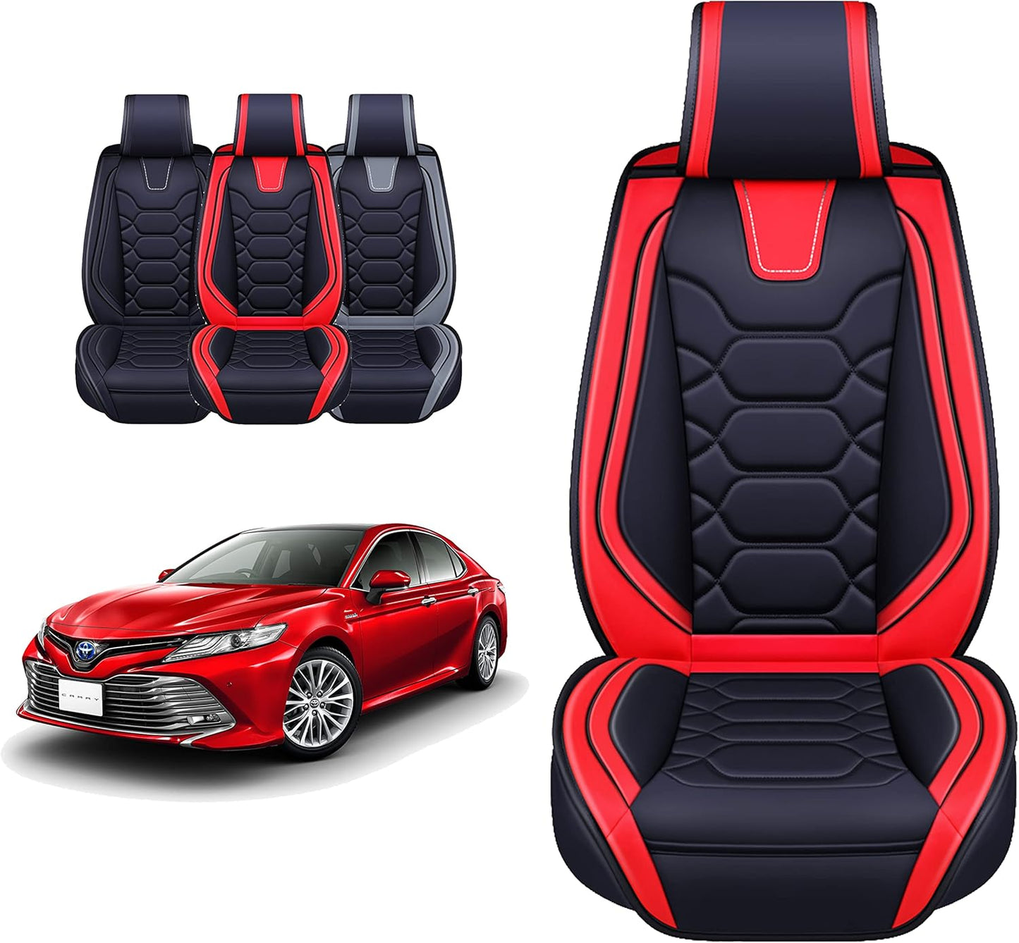 OASIS AUTO Custom Fit Seat Covers for 2012-2025 Toyota Camry, Waterproof Faux Leather Seat Protector Cushion Camry Car Accessories (Full Set, Red)