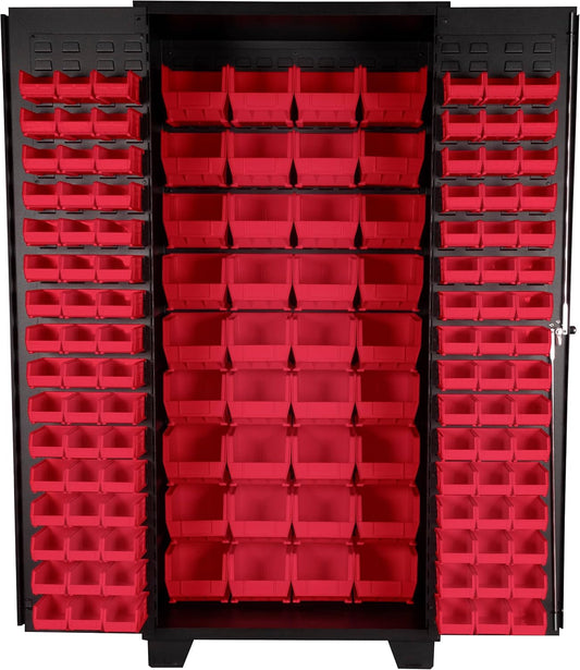 Jamco Tool Storage Cabinets with Bin Mounts, Model DZ, Includes 132 Bins, 36-Inch W x 24-Inch D x 78-Inch H, Red Bins