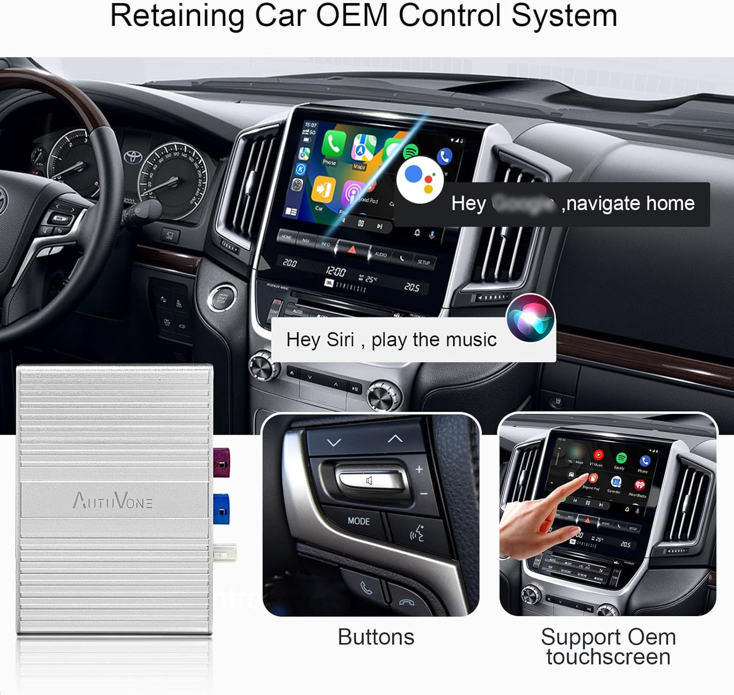 LVDS Wired/Wireless CarPlay Decoder Retrofit Kit for Land Cruiser LC200 2016-2021, Support Wireless Android Auto, Upgrade Car Screen to Phone Mirror, Keep The Factory Screen and Features