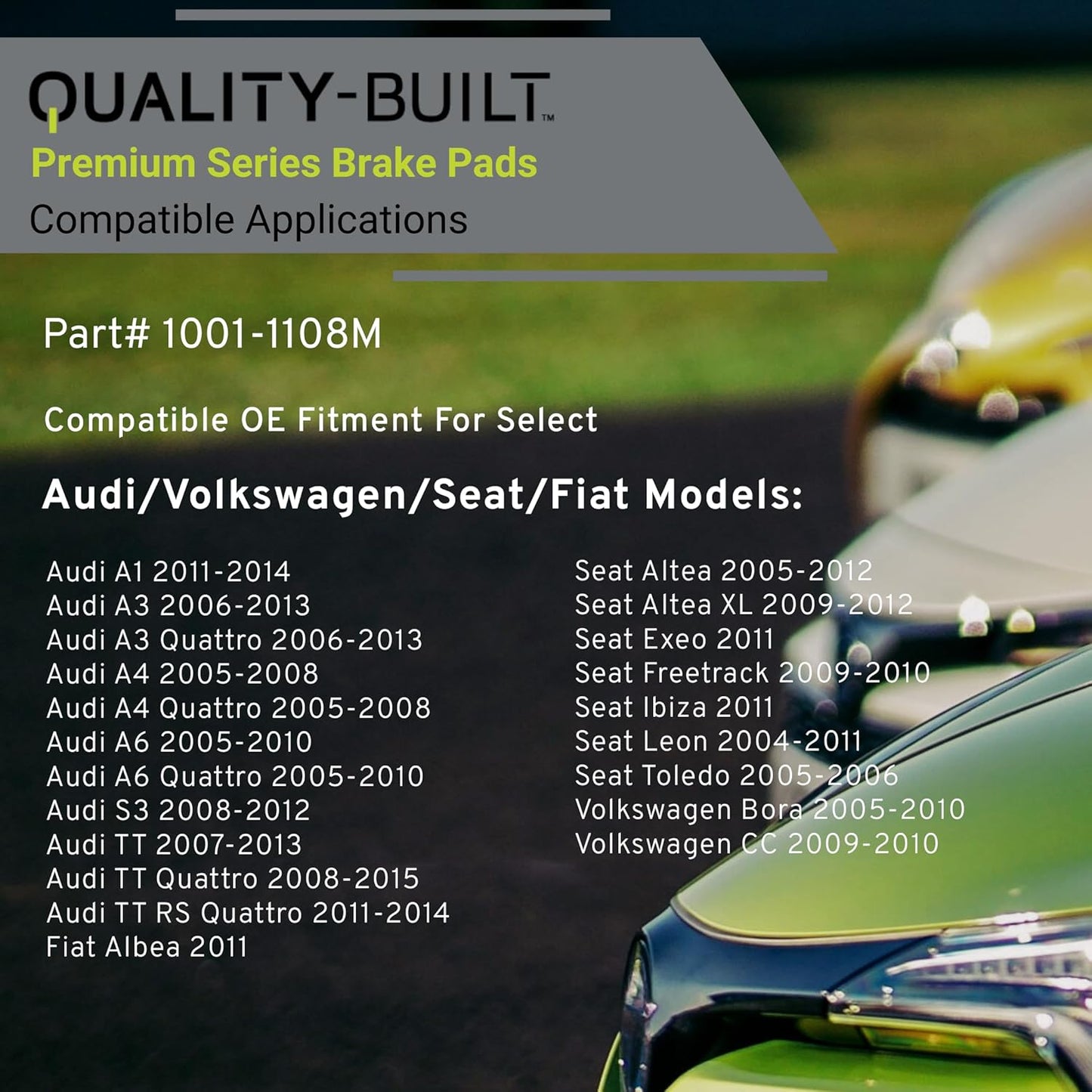 Premium Semi-Metallic Rear Brake Pads (1001-1108M) Compatible with 2004-2018 Audi/Fiat/Volkswagen (A3/A4/A6/GLI/Golf/Golf R/GTI/Jetta/Passat/S3/Tiguan/TT Quattro/TT RS Quattro & More)