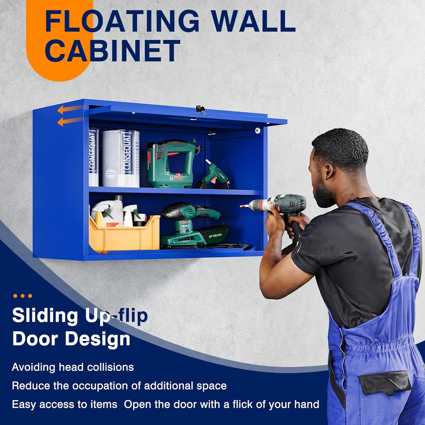 Yizosh Metal Garage Wall Cabinet with Doors and Shelves, Wall Mounted Metal Storage Cabinet, Floating Garage Tool Cabinet for Garage, Basement, Kitchen, Warehouse (Blue, 21.6" H)