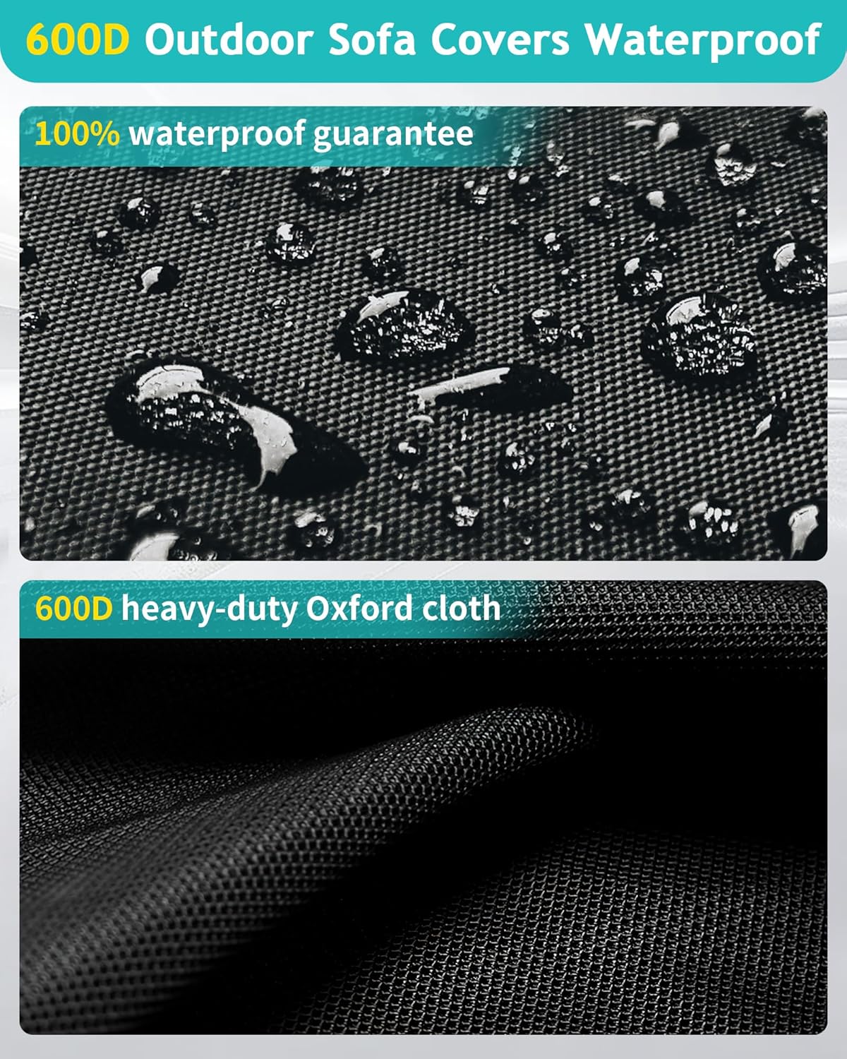 Outdoor Sofa Cover, Waterproof Patio Furniture Cover 60W x 42D x 33H inches Heavy Duty 600D Oxford Fabric Black