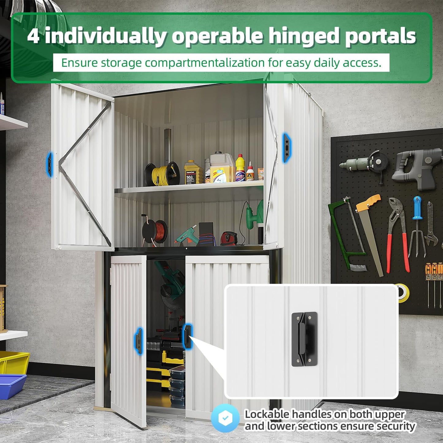 AECOJOY Outdoor Storage Cabinet, Outdoor Cabinets Waterproof with Shelves, Large Lockable Storage Cabinet Metal Vertical Storage Shed Tall Weatherproof Garden Sheds & Outdoor Storage White