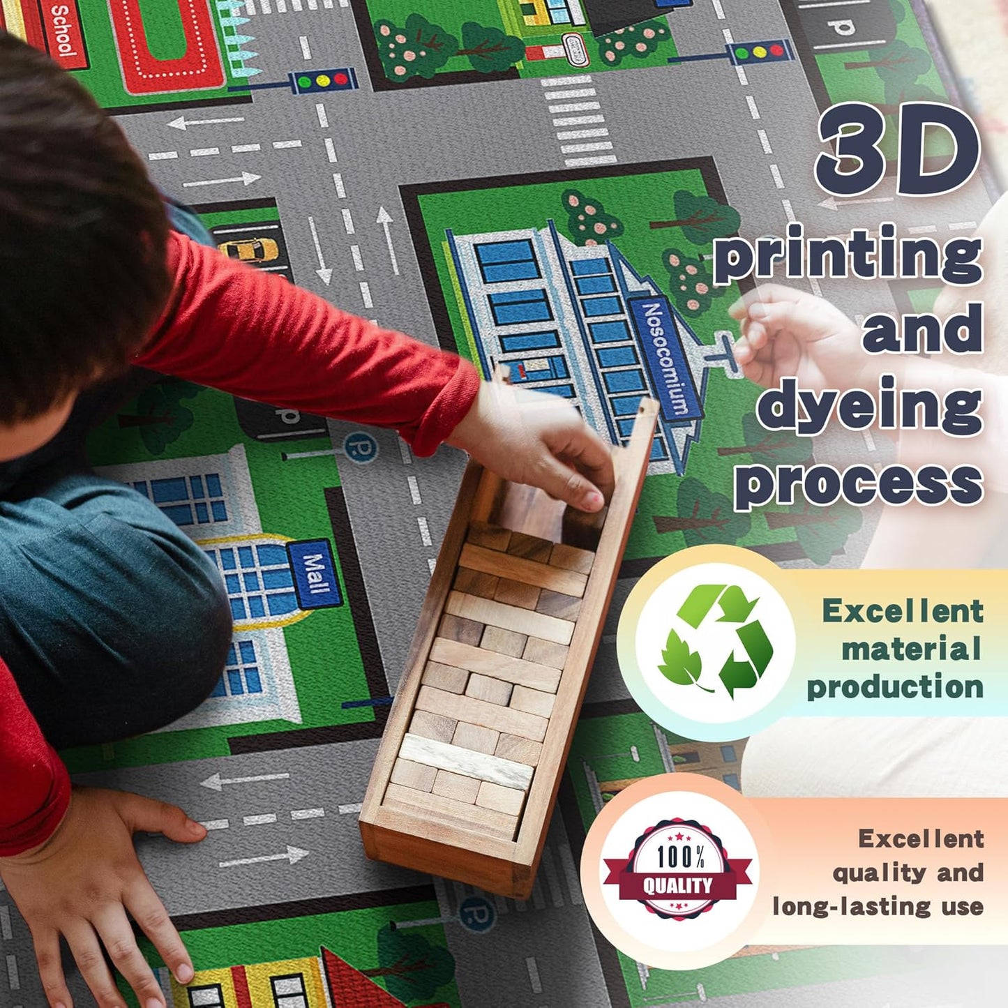 Fun Car Play Area Carpet Car Mat 3x4 Play Rug for Playroom Town City Road Map for Boys Bedroom Non-Slip Washable