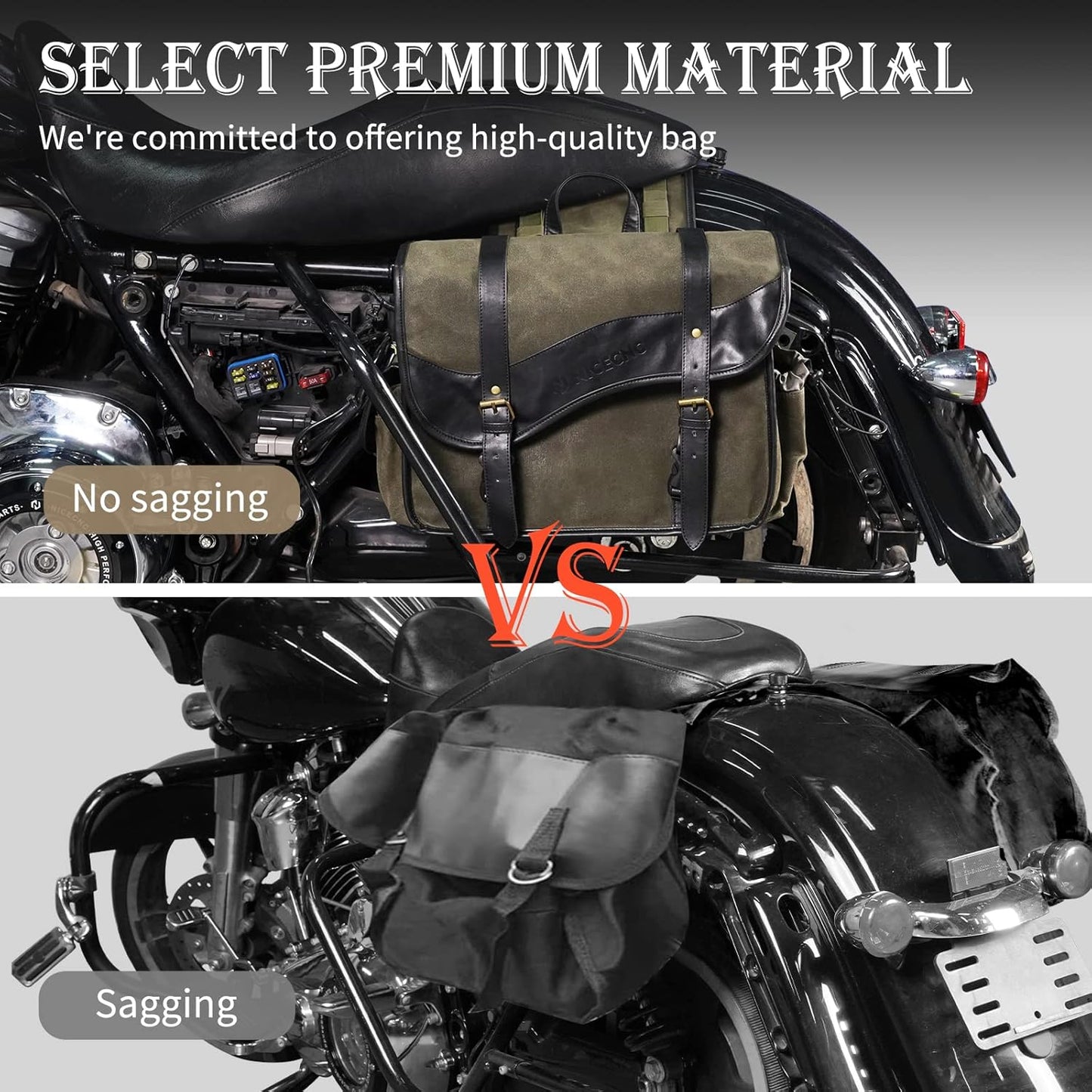 NICECNC Motorcycle Saddlebags Vintage Oil Waxed Canvas Leather, 30L Throw Over Saddle Bags Side Luggage Bags for Men Women Camping, Compatible with Harley, Honda, Suzuki, Yamaha, Adventure, Green